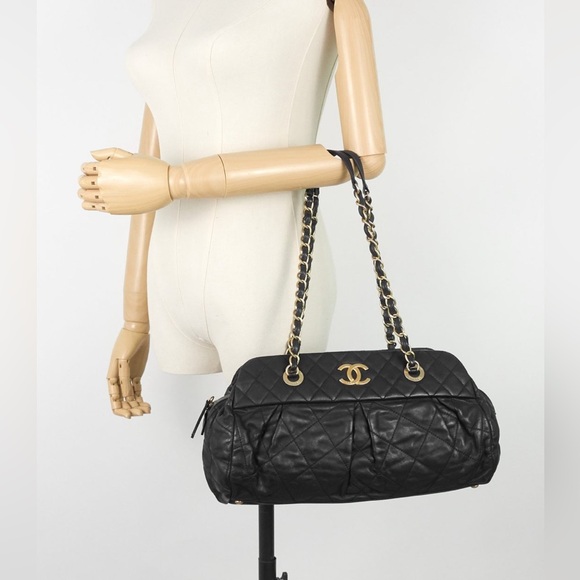 CHANEL Black Quilted Iridescent Calfskin Leather Chain Strap Bowling Bag - Picture 10 of 10